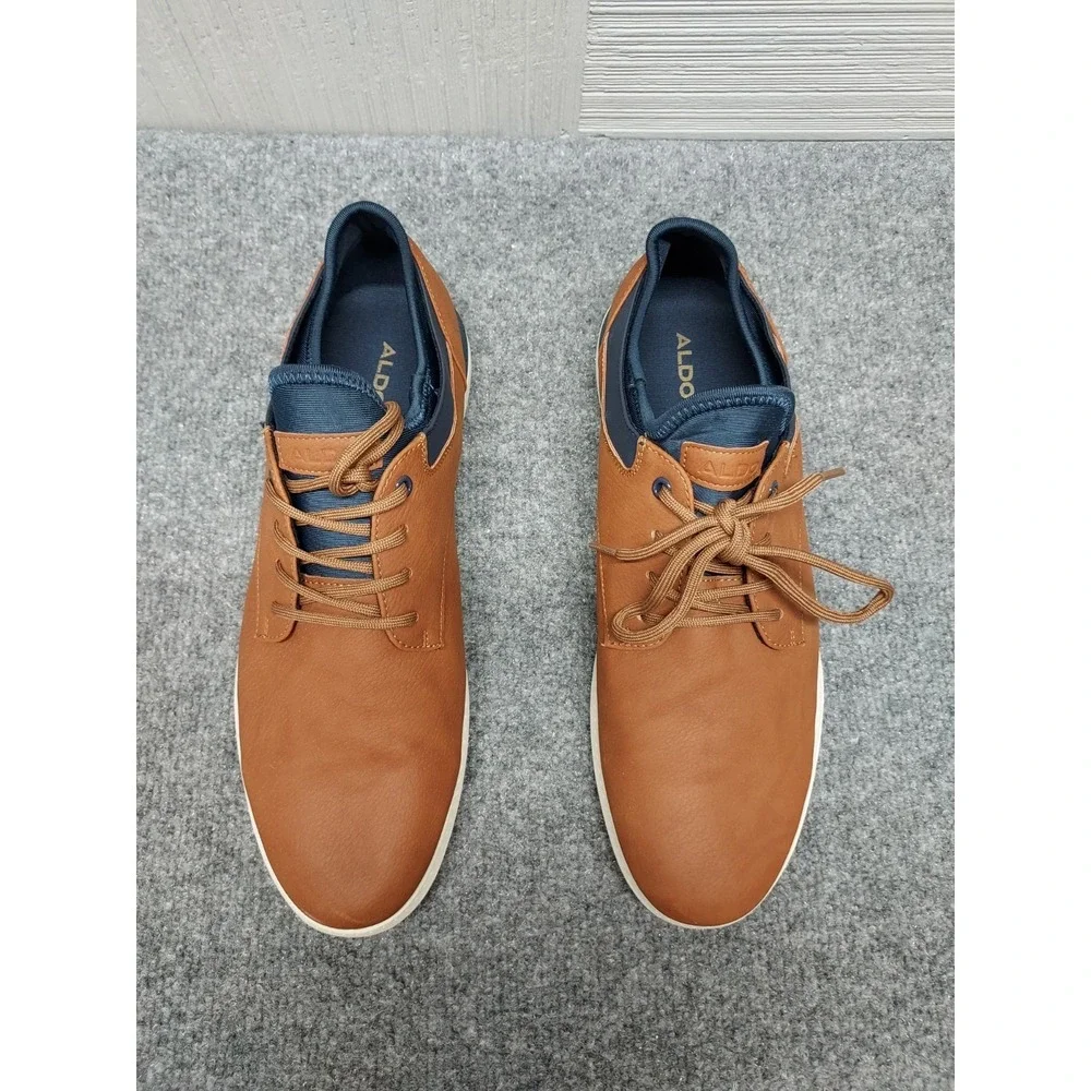 Aldo Men Dress Shoe 9.5 Brown Leather Derby Colby Lace Up Round Toe Business